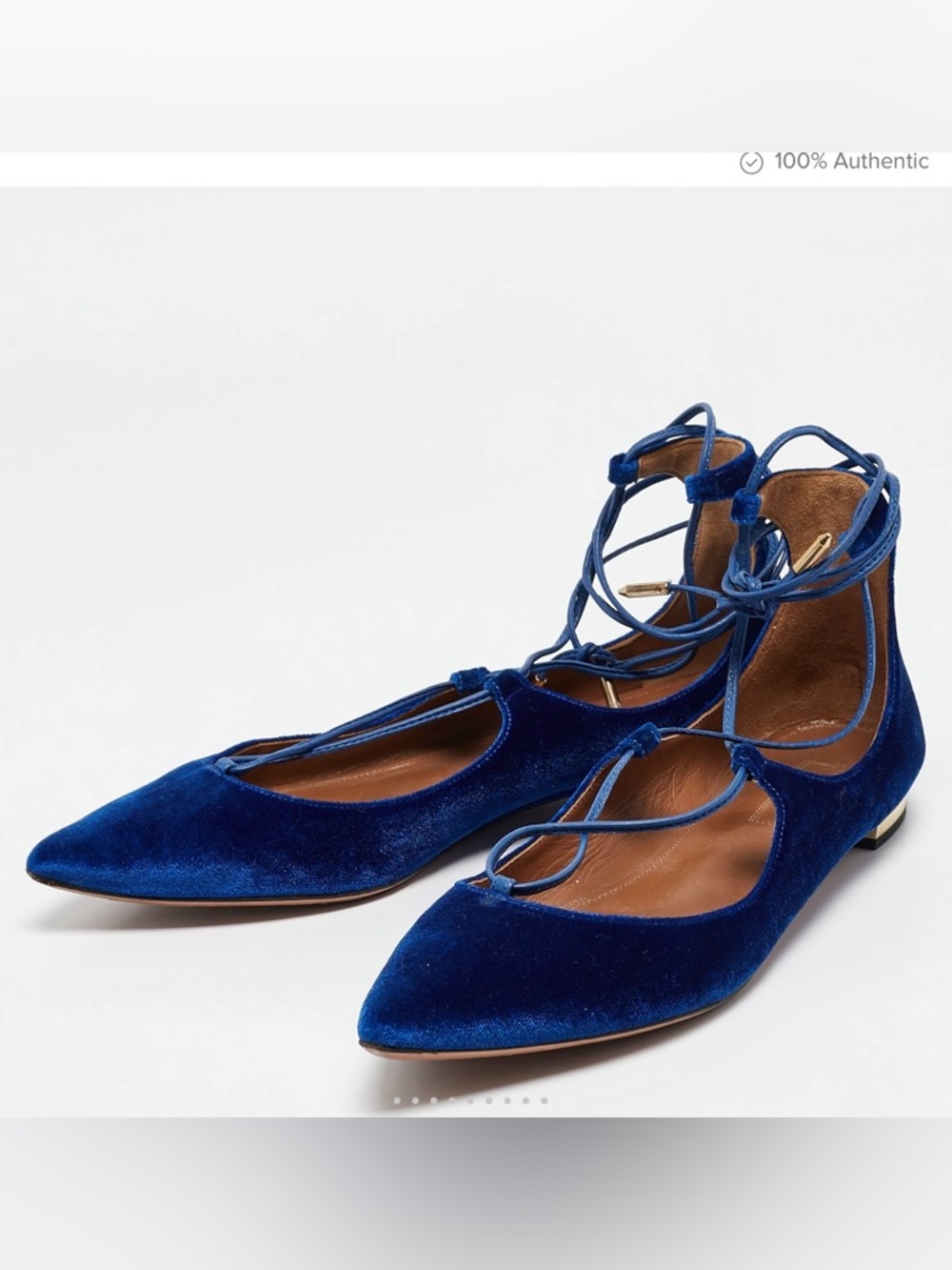 Aquazzura Cobalt Blue Velvet Lace-Up Pointed Flats Made in Italy 39.5/ US 9.5